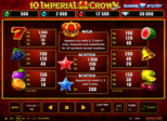 10 Imperial Crown deluxe Paytable
